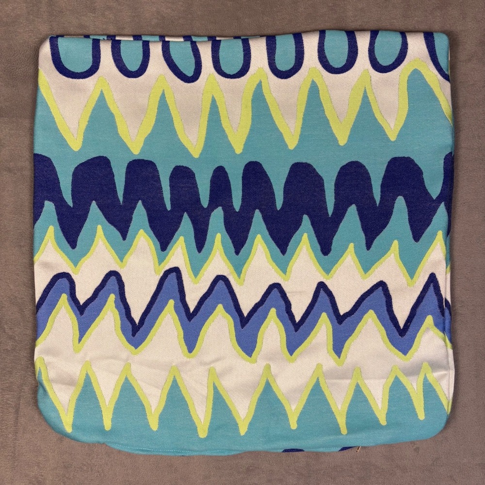 Handmade Blue Chevron Wavy Designer Pillow Cover 22 In Square Made in USA Blue